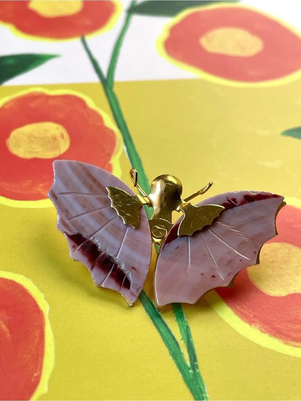 Vintage goldtone & pink shell butterfly brooch wilderkind boho
